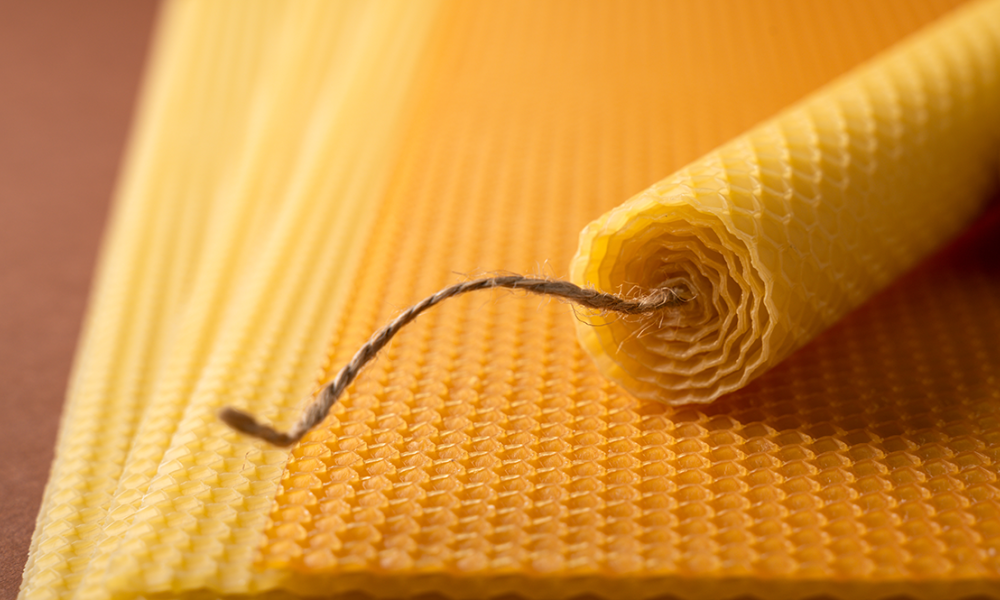 A candle made out of beeswax.