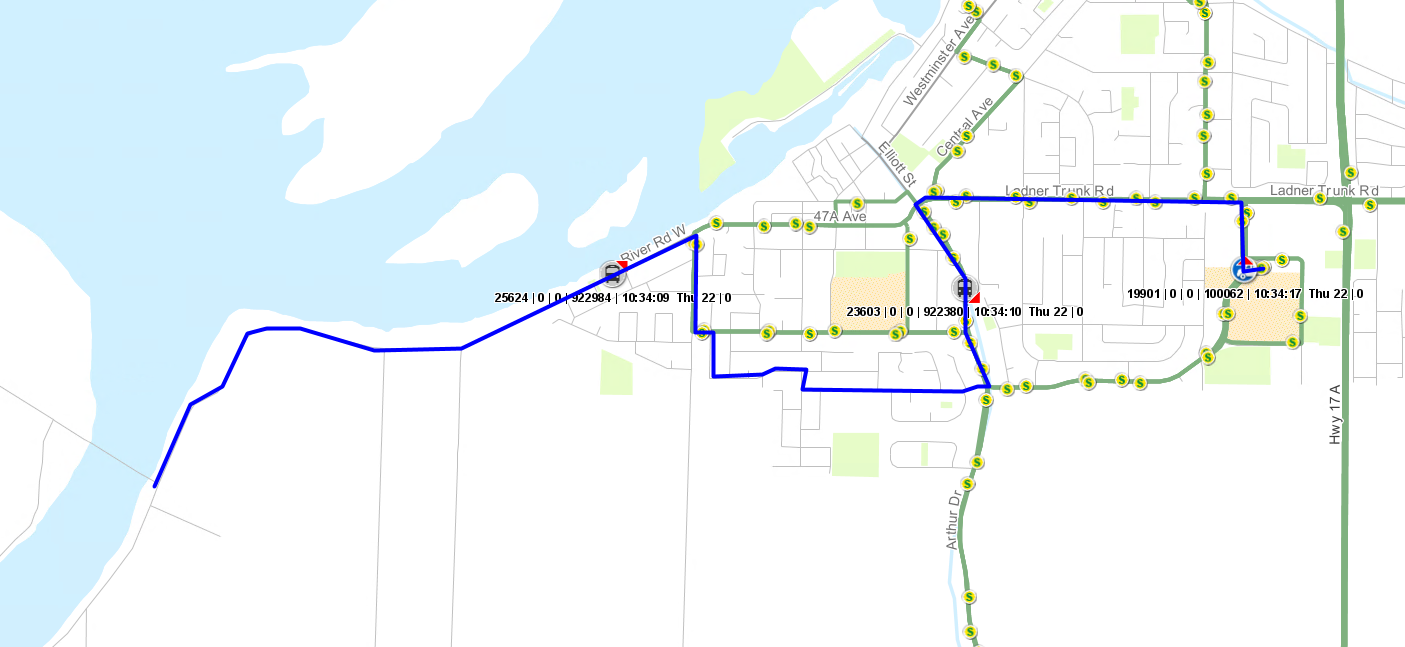 Route of Ladner TransLink Shuttle from Westham Island to the Ladner Exchange