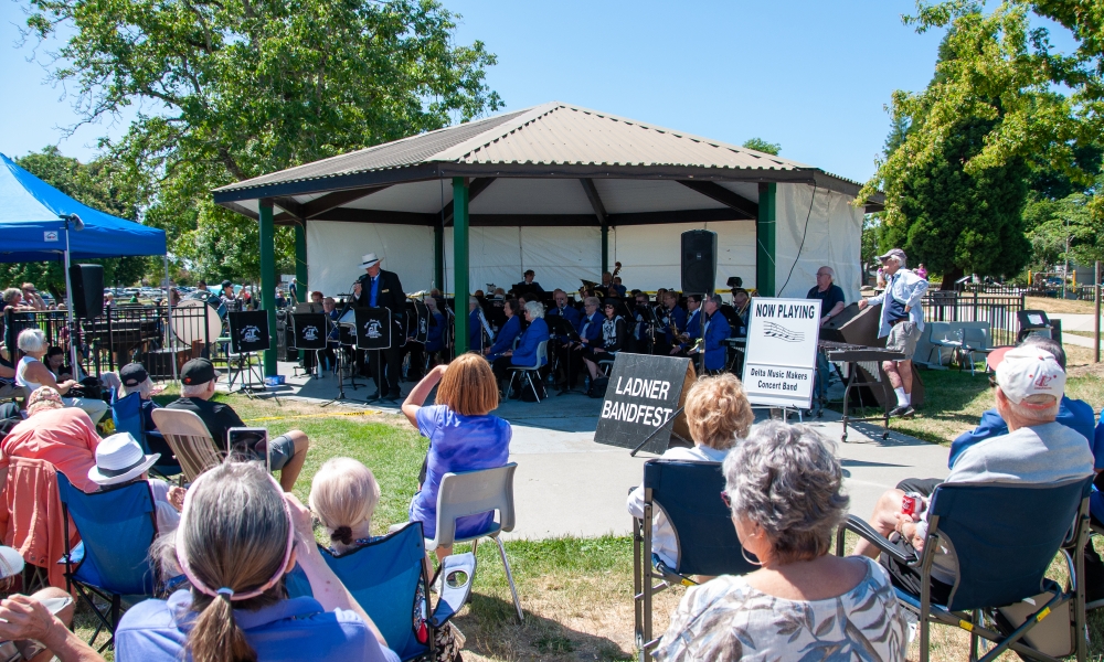 A crowd gathers at Memorial Park to see the Delta Music Makers at the Ladner Bandfest.